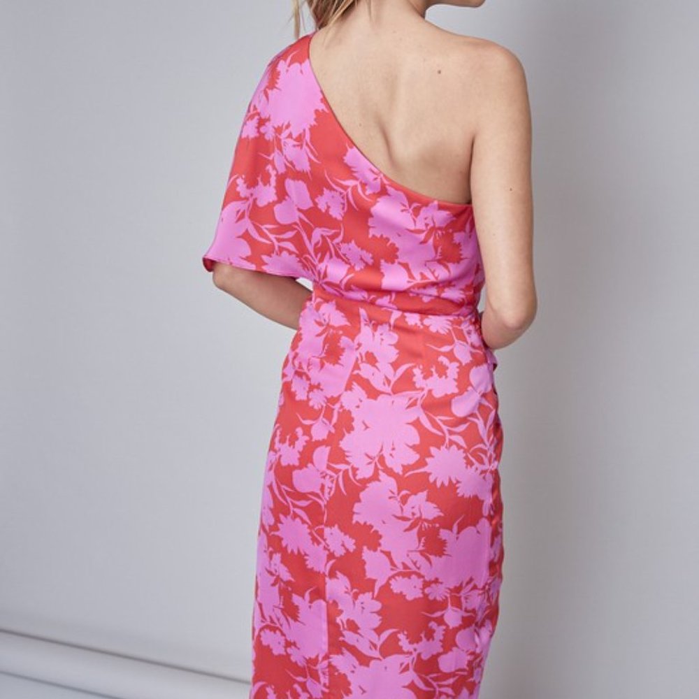 NWT One Shoulder Pink Floral Dress Wedding Guest - Picture 3 of 3